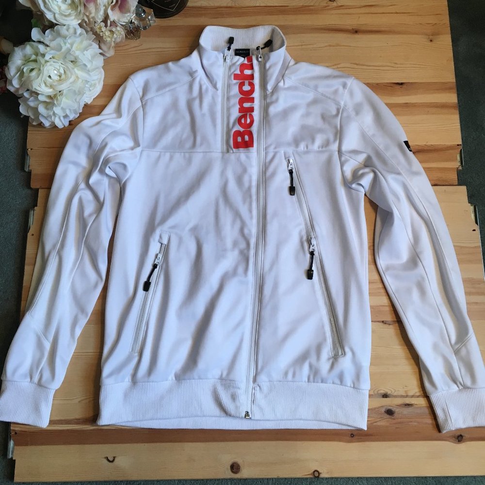 White and Coral BENCH Medium Running Track Jacket Sweater